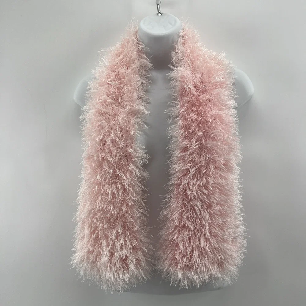 VTG Y2K Fuzzy Fluffy Eyelash Knit Scarf Light Pink Fairy Coquette Princess Long